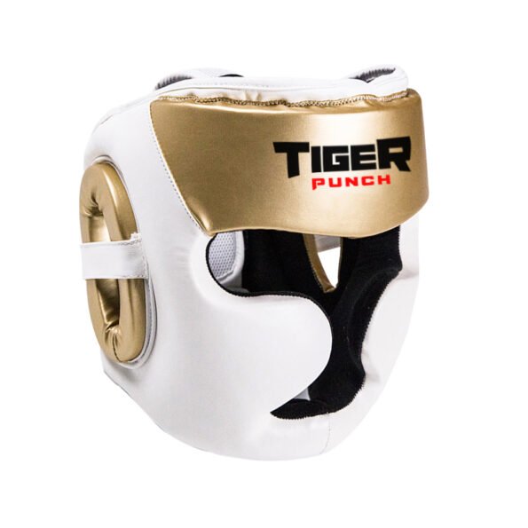 Tiger Punch Gold & White Artificial Leather Boxing Headguard