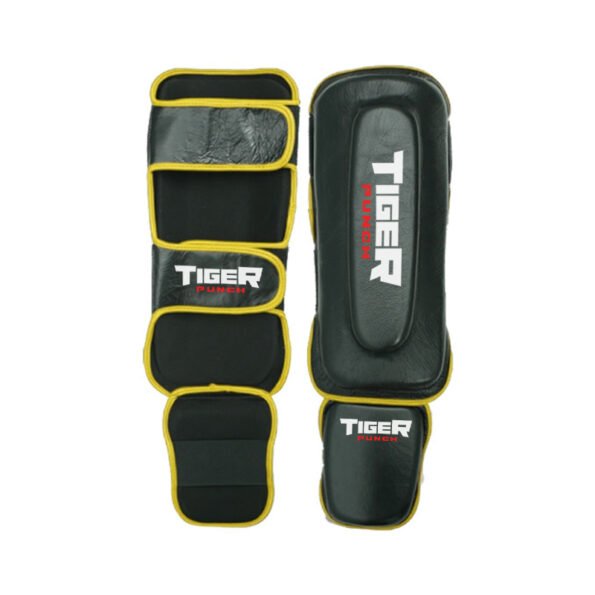 Tiger Punch Contrast Trim Leather Shin Guards